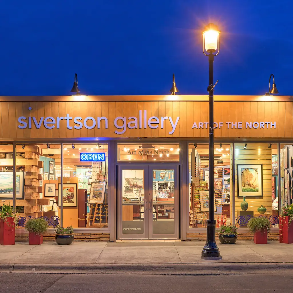 sivertson gallery storefront at night