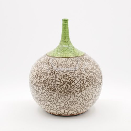 Green & White Raku Vase